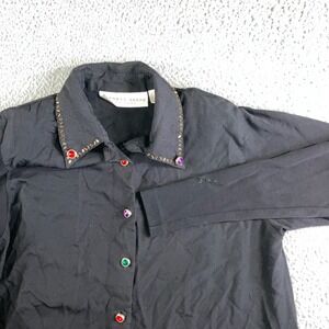 Vintage Button Up Shirt Dress 14/16 Beaded Collar Jewel Buttons Whimsy Artsy